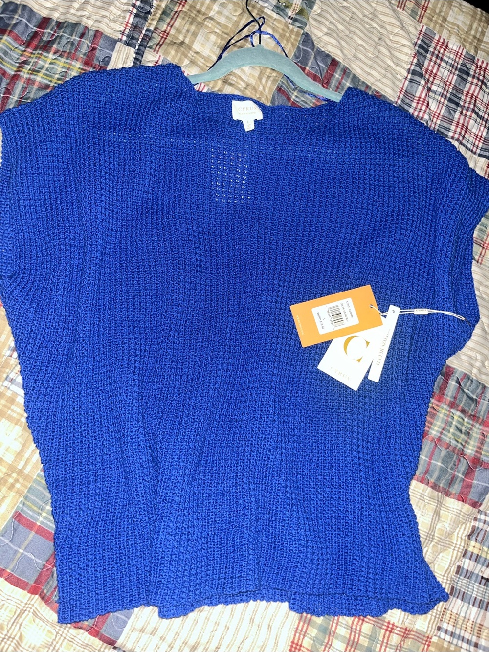 CYRUS Royal Blue Knit Women's Sweater Short Sleeve